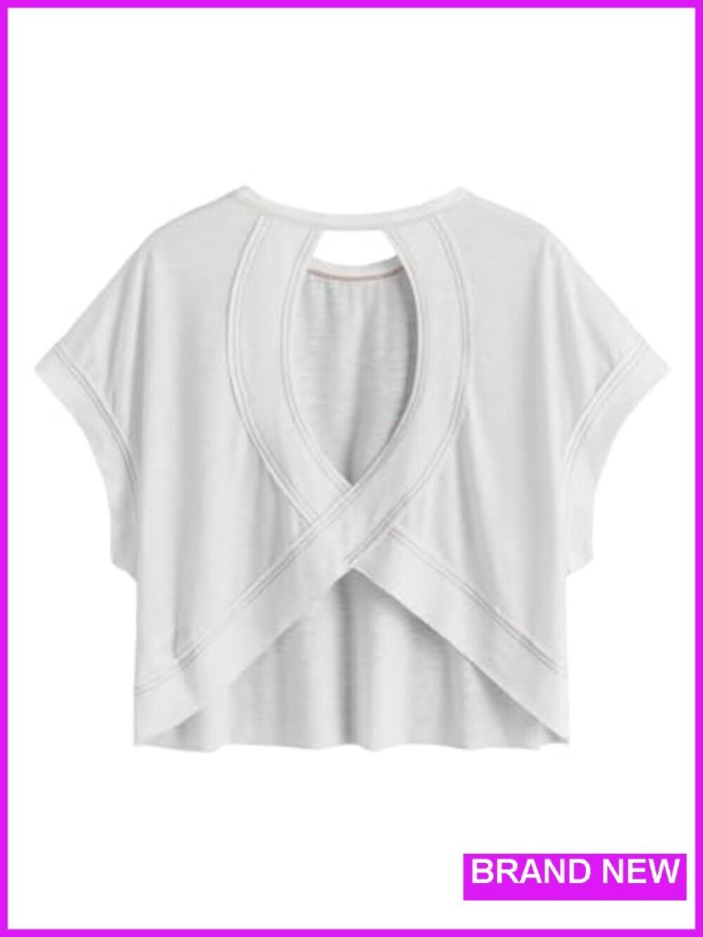 Short Sleeve Open Back Tee Shirt with Criss Cross Cut Out Wrap Pullover
